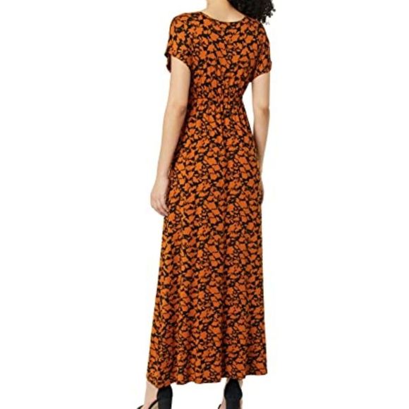 Amazon Essentials Boho Rusty Brown Floral Surplice Flowy Jersey Maxi Dress - Picture 2 of 11
